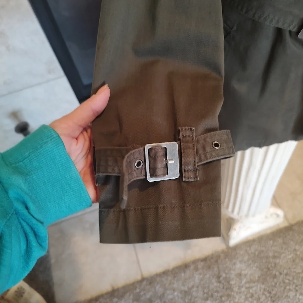 Coldwater Creek Coat Jacket Olive Green Size 12 Trench Utility Belt
